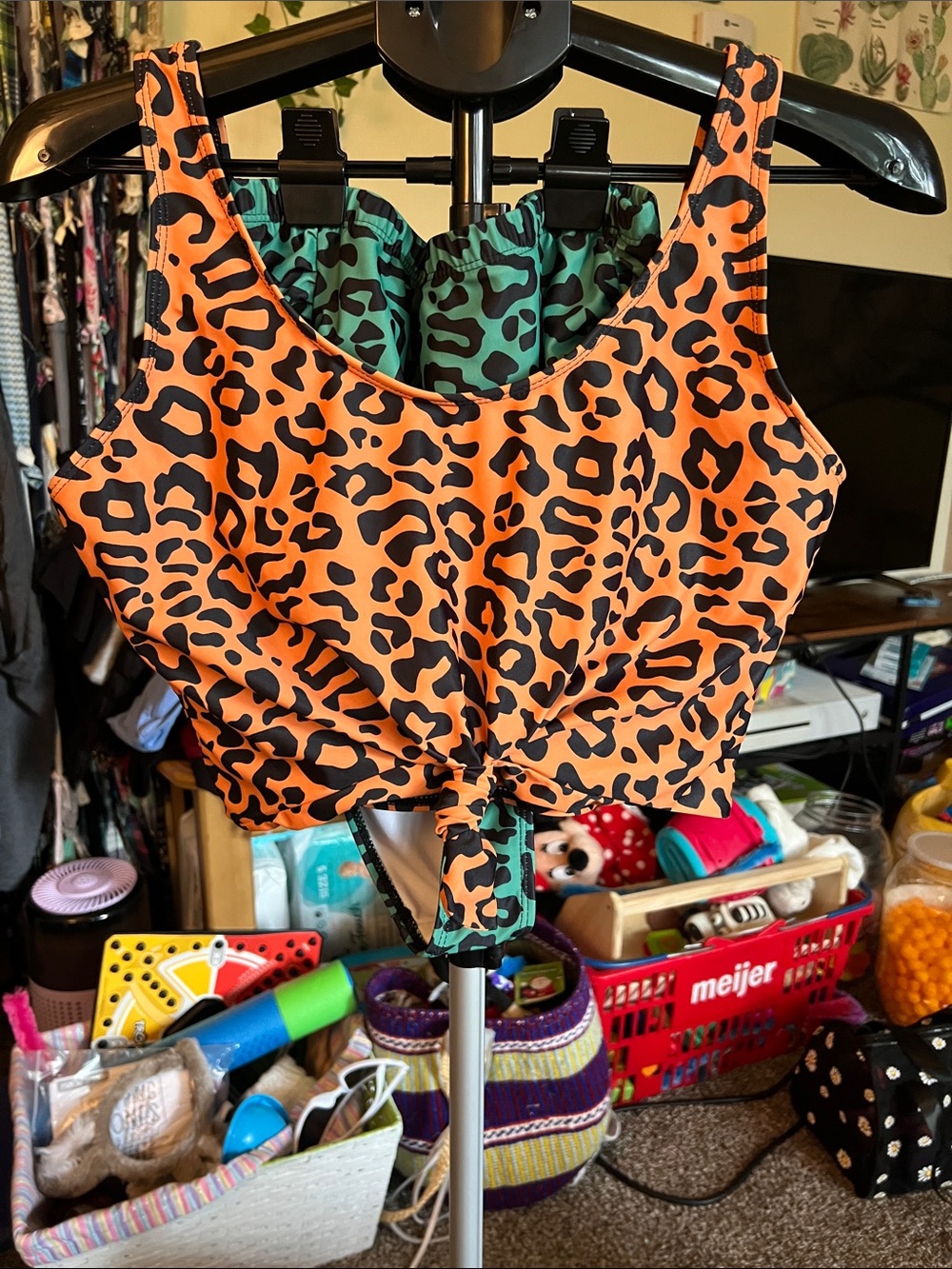 Women’s XL 2-Piece Leopard Animal Print Bikini Tie Front High Waist Poly/Spandex